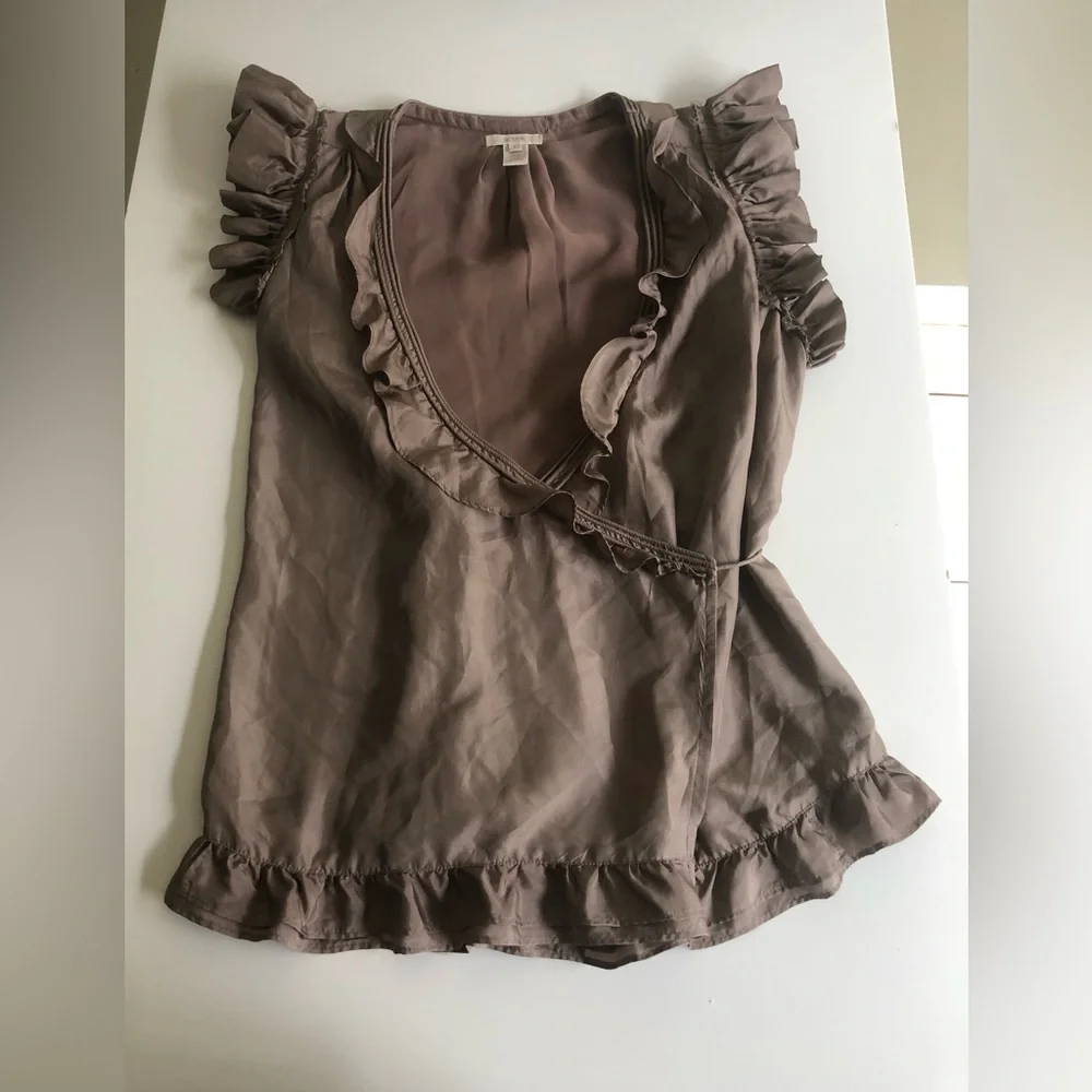 J.Crew Ruffled Lace Trim Wrap Sleeveless Blouse 100% Silk Size: 4